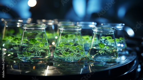 Algae, microalgae research in laboratories. biotechnology, science. Generative Ai