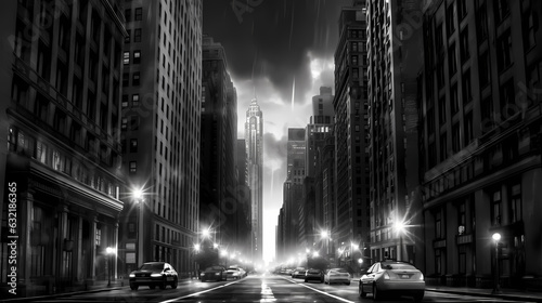Chromatic Symphony: Vibrant AI Wind Sweeps Through Noir Cityscape, Generative AI © 동민 이