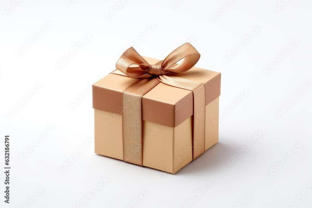 Brown Gift Box On White Background. Generative AI Brown Gift Box On White Background. Generative AI