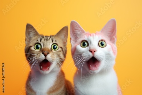 surprised cats banner on yellow background 