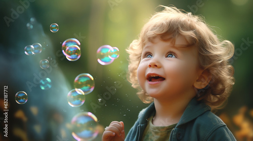 photo of baby blowing bubbles
