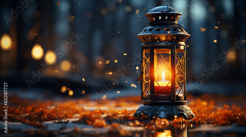 Lantern in winter. Generative Ai