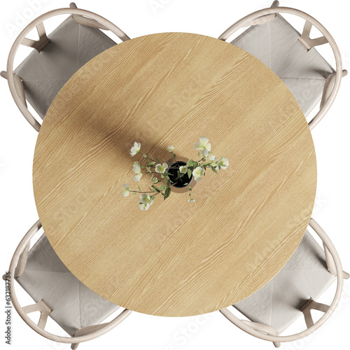 Top view of Round dining table with chairs	
