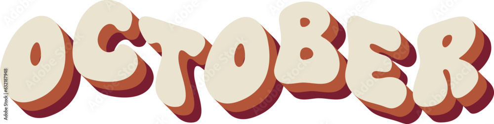 Fototapeta premium October Month Retro Wavy Calligraphy Text Papercut Groovy