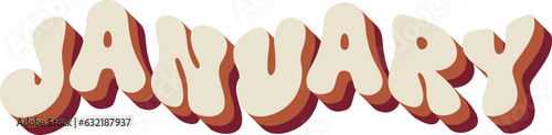 January Month Retro Wavy Calligraphy Text Papercut Groovy