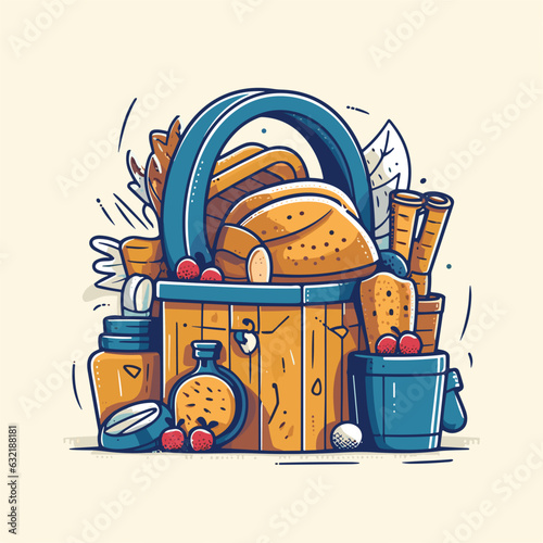 artisanal baking hamper clip art illustration