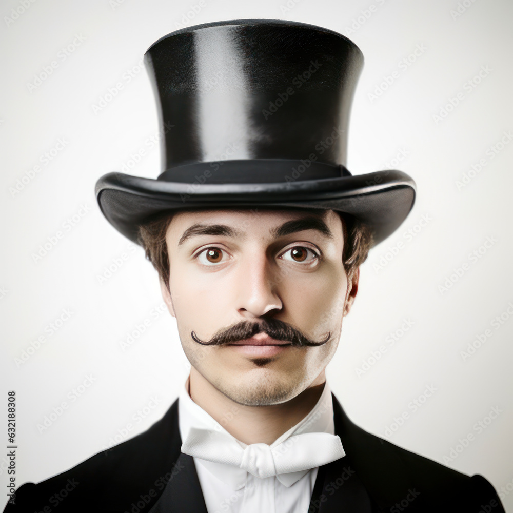 close-up of man with moustache in a top hat close-up of man with moustache in a top hat