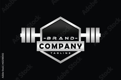hexagon barbell fitness emblem logo