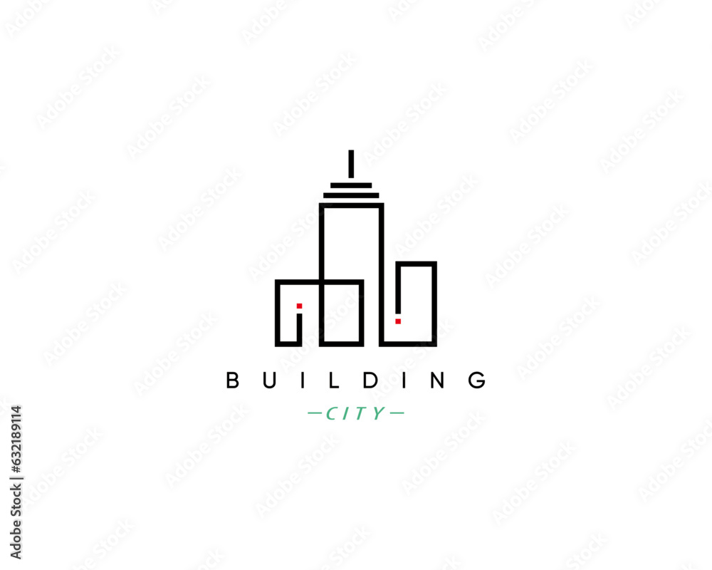 City building, real estate, apartment complex, architecture, construction, skyscrapers, cityscape, residence, property logo design vector symbol.