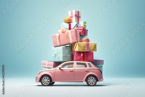 A car piled high with many gifts on pastel background photorealism  © fotogurmespb