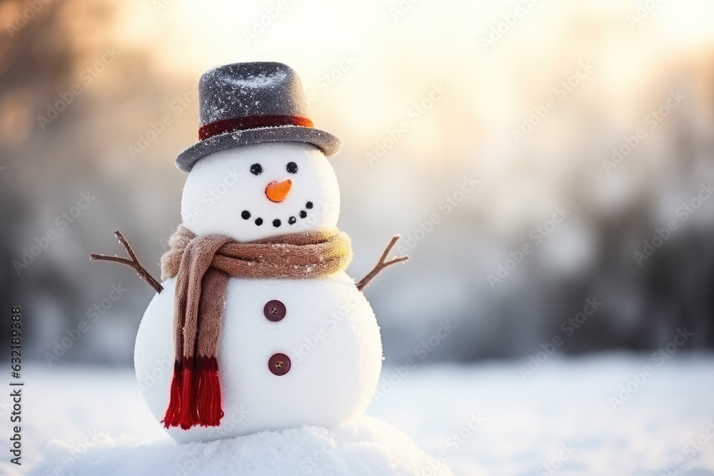 Cute fashionable snowman isolated on winter background 