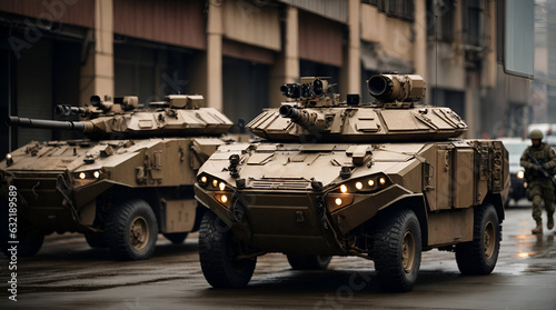 futuristic army armored vehicle convoy