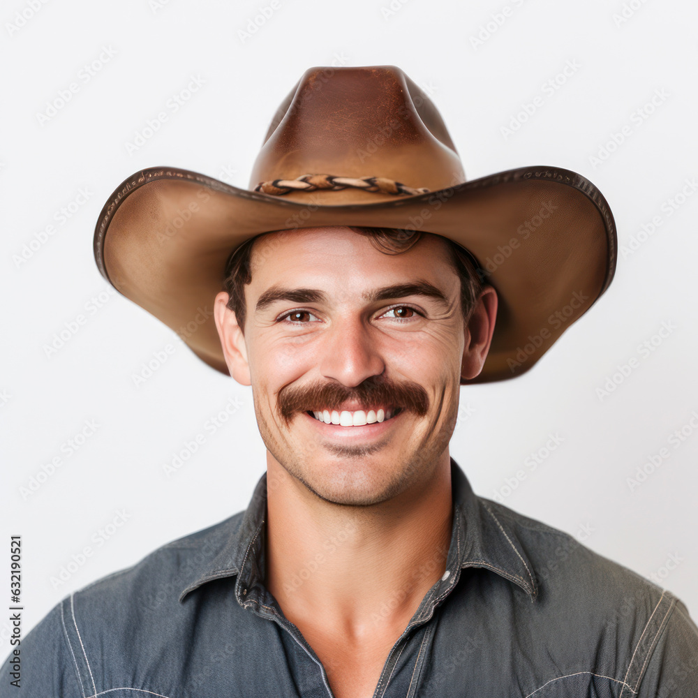 close-up of smiling man with beard in a cowboy hat close-up of smiling man with beard in a cowboy hat