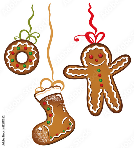 Lebkuchen Plätzchen Kekse zu Weihnachten. Bunte Vektor Dekoration.