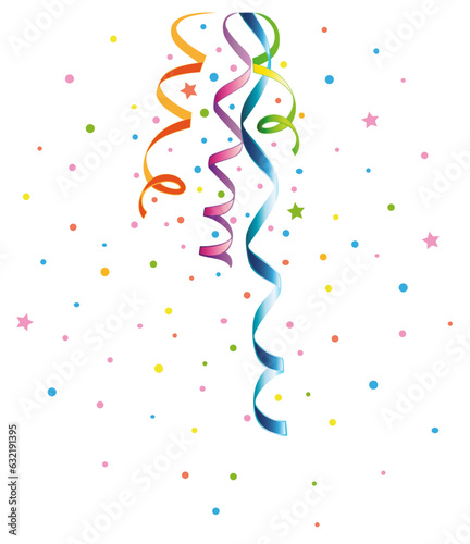 Luftschlangen mit Konfetti für Party Karneval Fasching Silvester und Geburtstag. Vektor Dekoration. photo