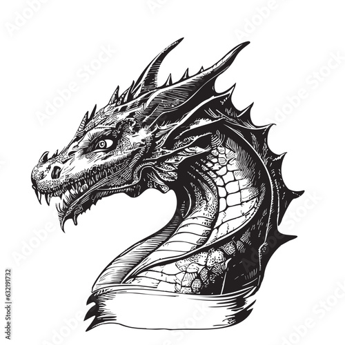 Dragon hand drawn sketch in doodle style illustration
