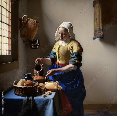 The Milkmaid, Johannes Vermeer, Rijksmuseum, Amsterdam, Generative AI photo