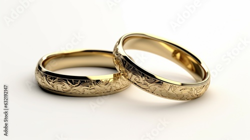 Gold wedding rings on white.Generative AI