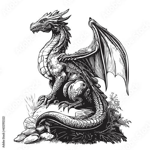 Dragon mystical sketch drawn in doodle style illustration