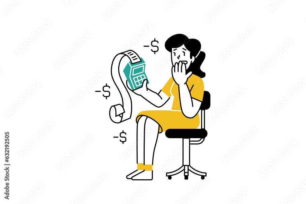 Fototapeta premium Woman counting lost in Finance Management Illustration