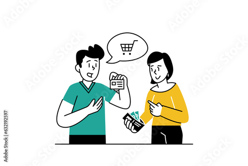Two people talking about credit card in Finance Management Illustration