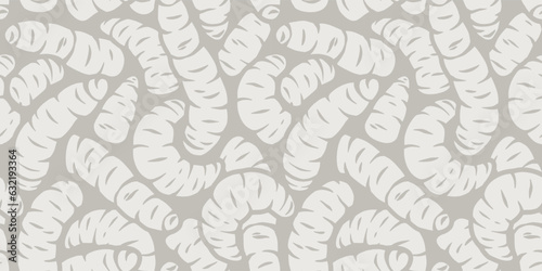 Halloween seamless pattern with maggots or worms for holiday design monochrome background. Wallpaper with scary insect larvae for october party banner, poster or postcard