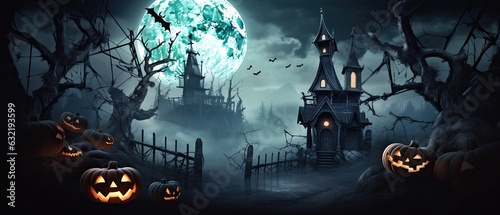 halloween decoration background template illustration. banner, copy space, spooky background. © gusion