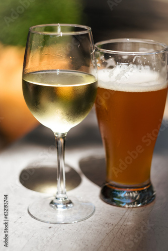 Glass of wine and craft beer glass 