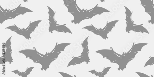 Halloween seamless pattern with bats for monochrome halloween design. Wallpaper or background with vampires for october party banner, poster or postcard