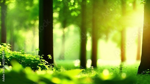 Ethereal Forest Canopy: Defocused Greenery and Sunlight