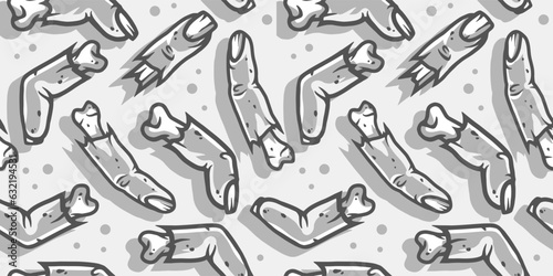 Halloween seamless pattern with zombie fingers for monochrome halloween design. Wallpaper or background with hand bones of zombie for october party banner, poster or postcard
