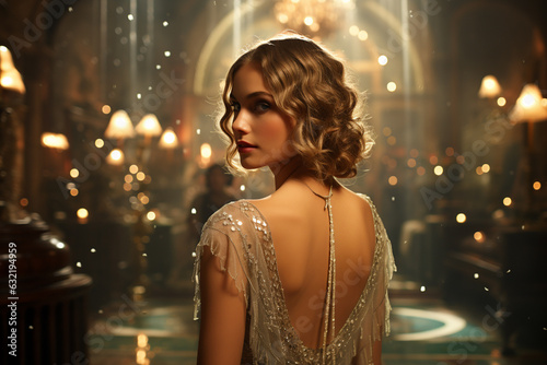 Embodying the essence of the Gatsby Era, a woman radiates the flair and charm of the Roaring Twenties, capturing the glamour and sophistication of that iconic time