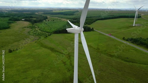Aerial drone footage of wind turbines in South Lanarkshire, Scotland, UK photo