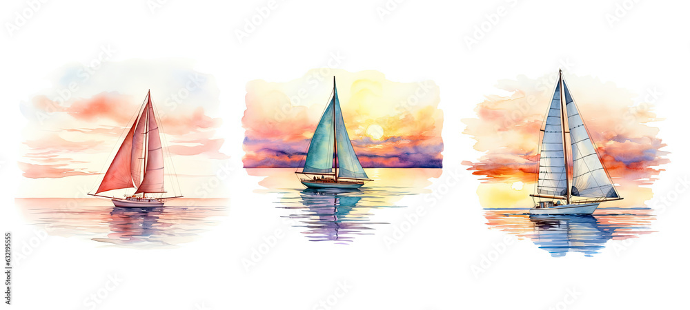 sun serene sunset sailboat watercolor