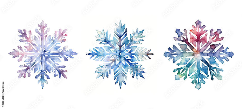 cold snowflake flake watercolor - obrazy, fototapety, plakaty 