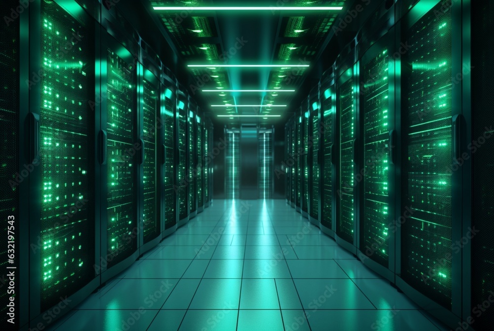 Fototapeta premium data center computer racks in network security services. generative ai