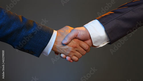 Man in suit shake hand as hello in office closeup. Friend welcome mediation offer positive introduction greet or thanks gesture summit participate approval background strike arm bargain concept