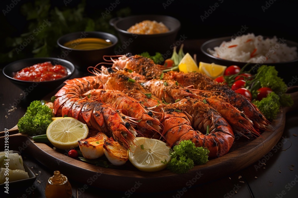 Grilled shrimp steak with herbs and spices