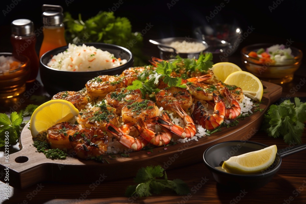 Grilled shrimp steak with herbs and spices