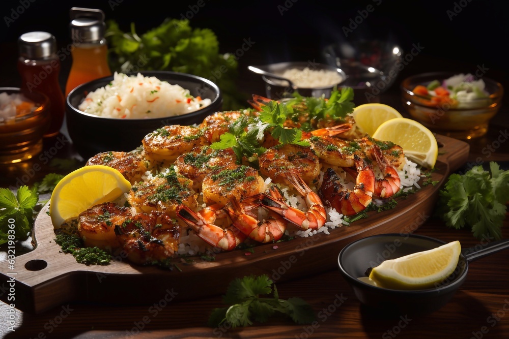 Grilled shrimp steak with herbs and spices Grilled shrimp steak with herbs and spices