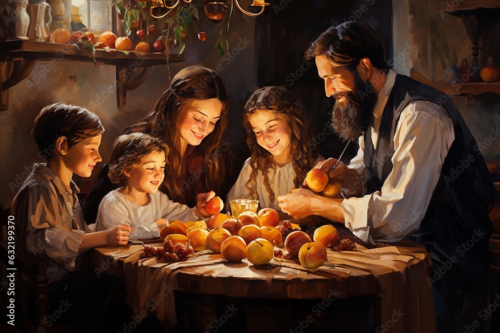 Rosh Hashanah Celebration, A Joyous Family Gathering Created with Generative AI Rosh Hashanah Celebration, A Joyous Family Gathering Created with Generative AI