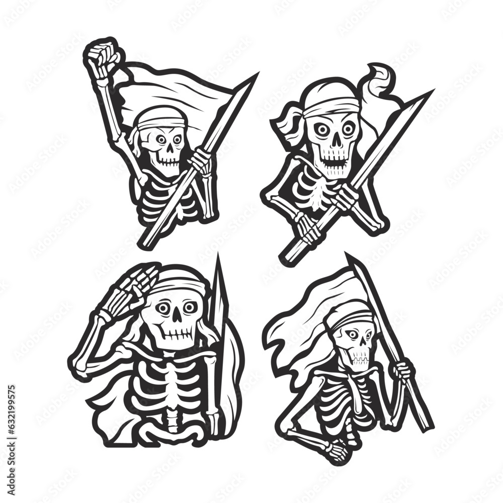 Fototapeta premium a set of vector images of skulls carrying flags. illustration of fighter to death.