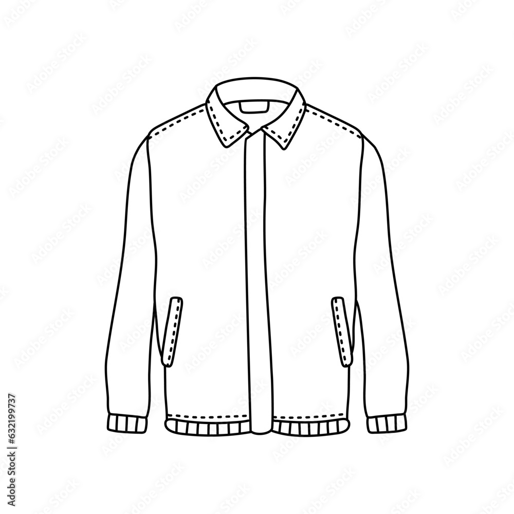 Black outline of warm jacket vector illustration isolated on white background Black outline of warm jacket vector illustration isolated on white background