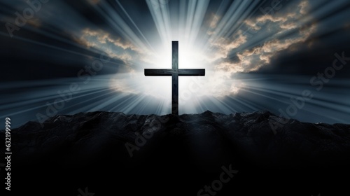 silhouette of a Cross, background of crepusular rays © Left