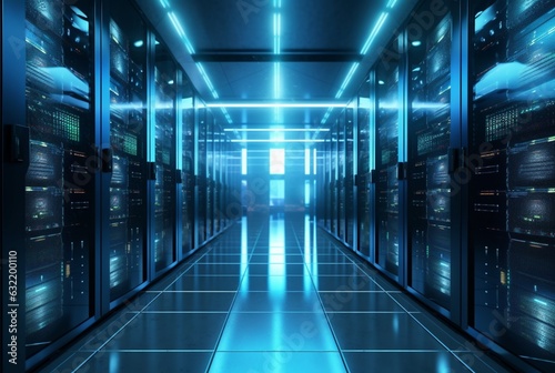data center computer racks in network security services. generative ai