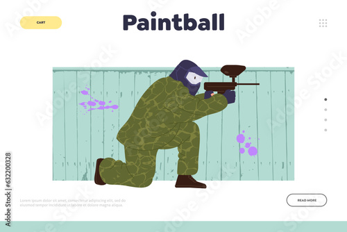 Paintball landing page design template for online service offering ticket and shooting club access