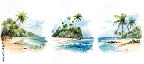 shores tropical beach scene watercolor