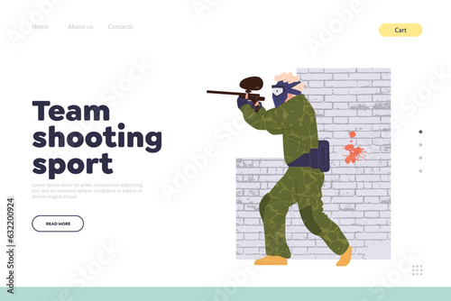Landing page design template advertising team shooting sport extreme leisure male activity