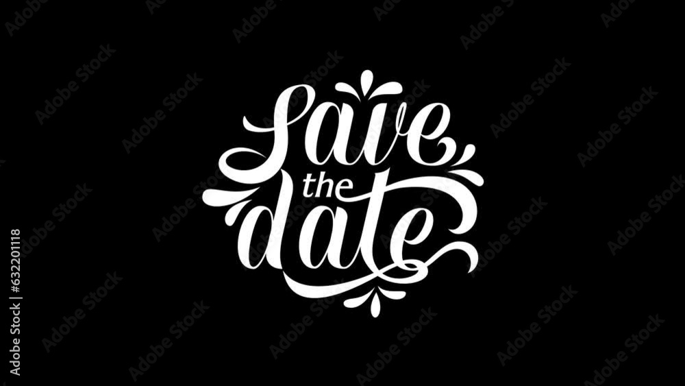 Save the date text animation on black and white background for wedding invitation, opening animation,  etc.