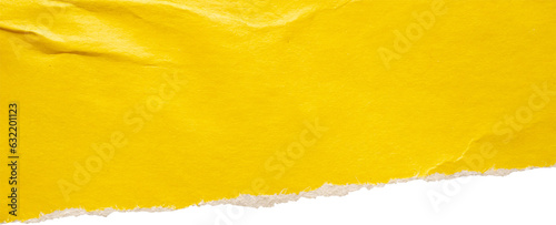 Yellow ripped paper torn edges strips isolated on white background